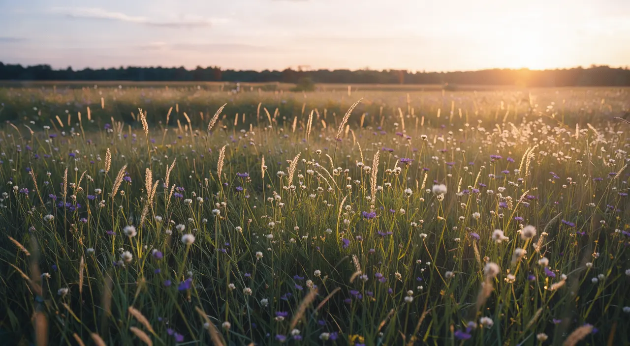 A wildflower meadow in evening light
